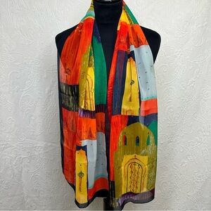 Ellen Tracy Vintage Silk Morocco Color Block Oblong Scarf